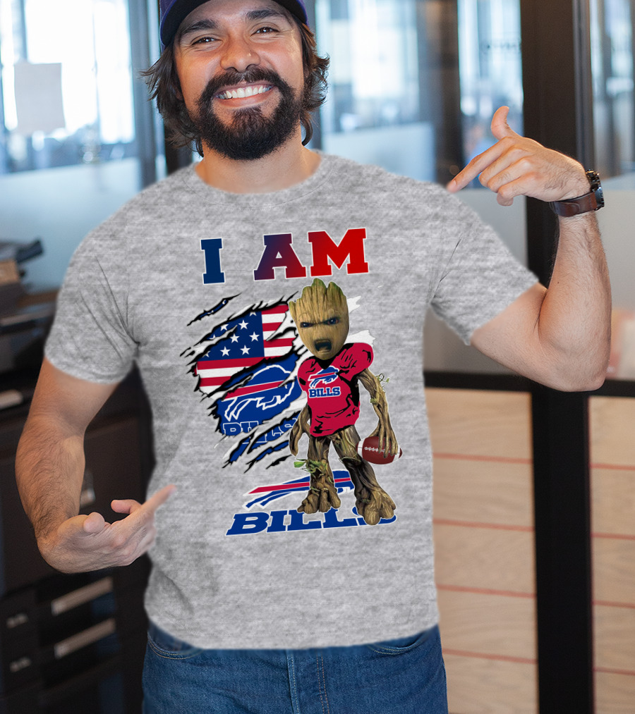I AM Bills Football Tree Character With Buffal Logo And American Flag T-Shirt