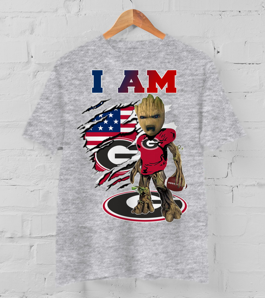 I Am Bulldogs Georgia Groot American Flag Football T-Shirt
