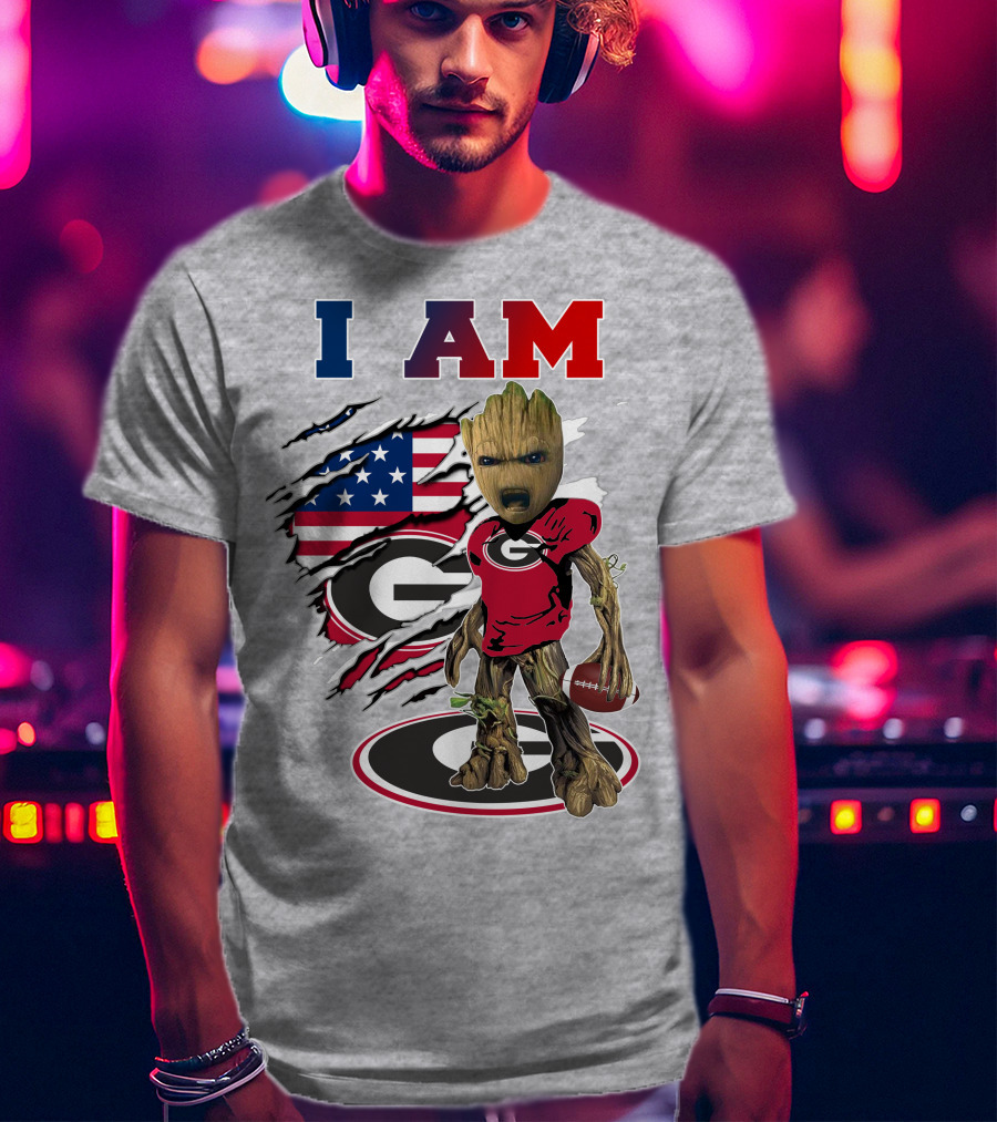 I Am Bulldogs Georgia Groot American Flag Football T-Shirt