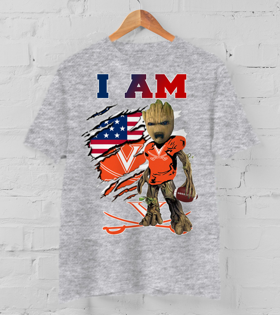 I Am Groot Virginia Cavaliers Football Usa Flag T-Shirt