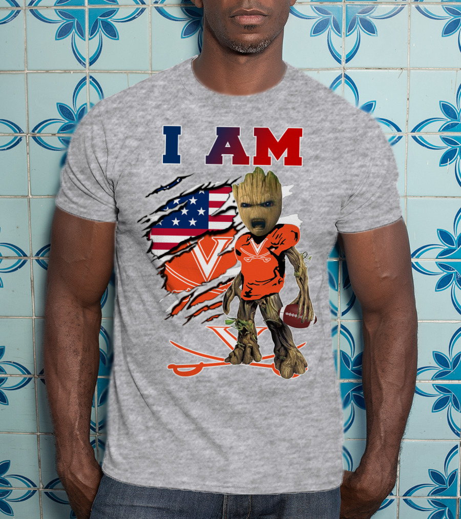 I Am Groot Virginia Cavaliers Football Usa Flag T-Shirt