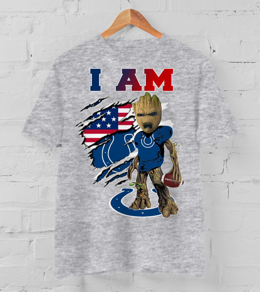 I Am Groot Colts NFL Football USA Flag T-Shirt