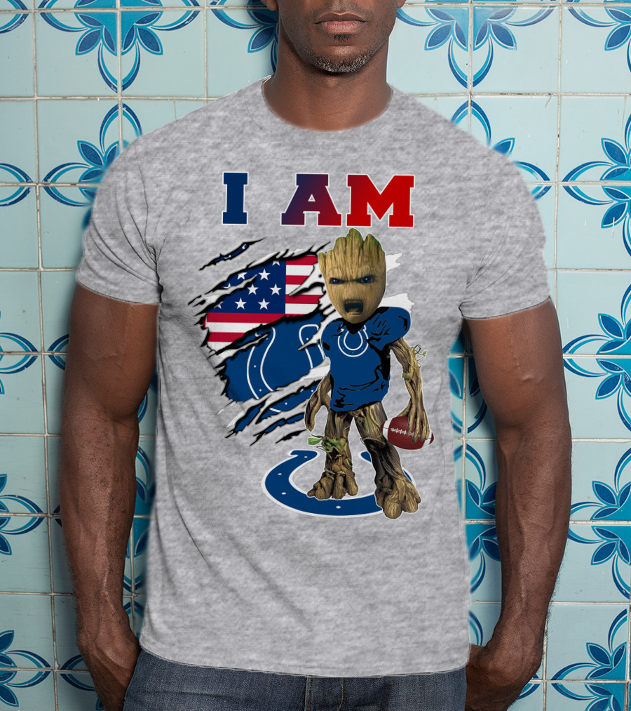 I Am Groot Colts NFL Football USA Flag T-Shirt
