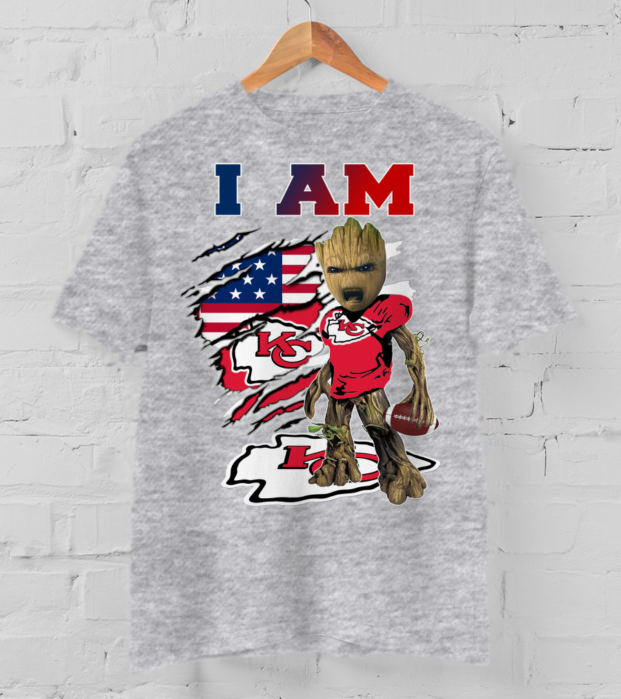 I Am Groot Chiefs Kc Football American Flag T-Shirt