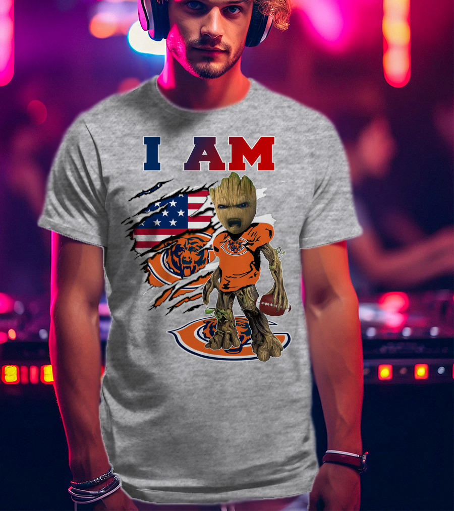 I Am Groot Chicago Bears Usa Flag Football T-Shirt