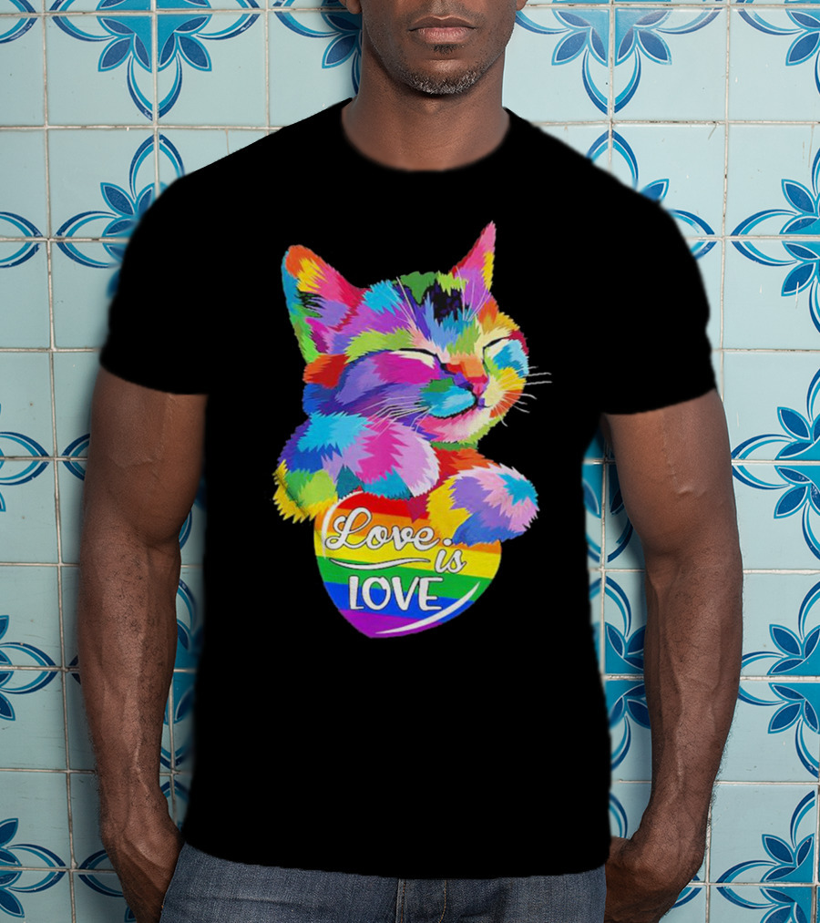 Cat Love Is Love Rainbow Pride Colorful Kitten Celebration T-Shirt