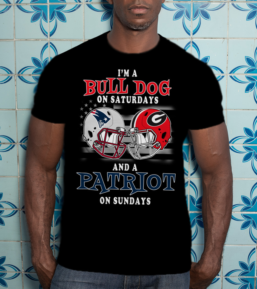 Bulldog On Saturdays And Patriot On Sundays Football Helmets Stars And Stripes T-Shirt
