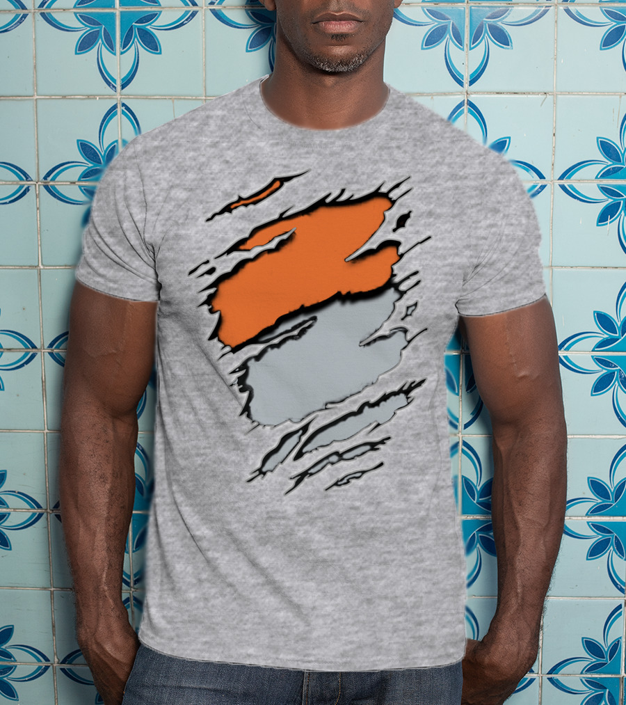 Raiders Giants 13 Orange Gray Ripped Texture T-Shirt