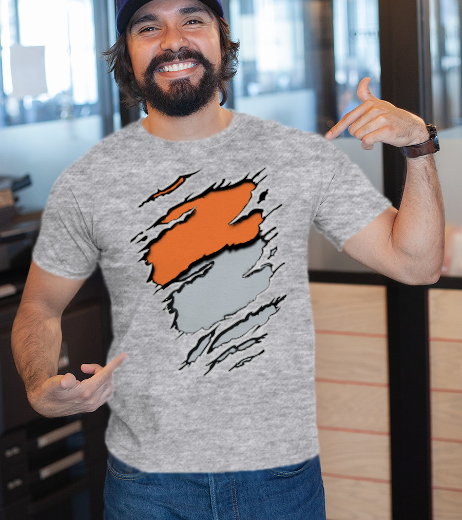 Raiders Giants 13 Orange Gray Ripped Texture T-Shirt