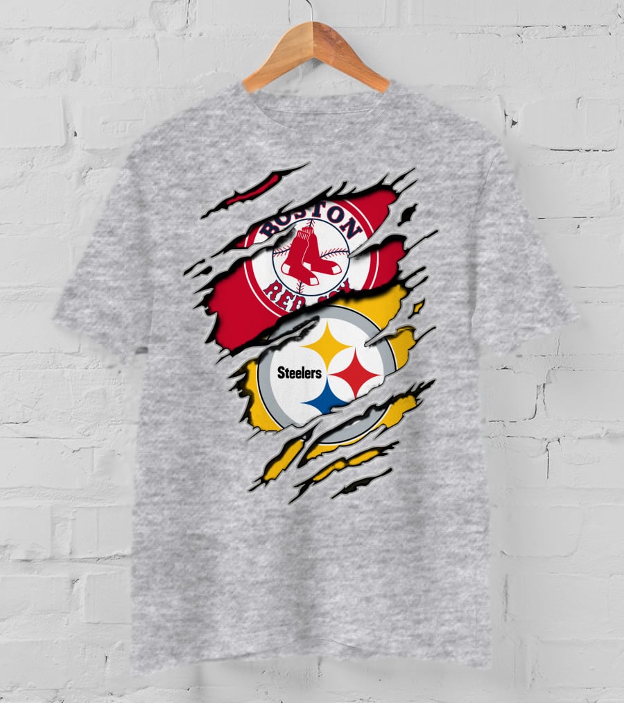 Boston Red Sox Pittsburgh Steelers Logo Mashup T-Shirt