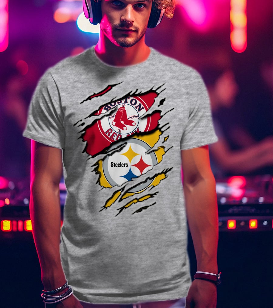 Boston Red Sox Pittsburgh Steelers Logo Mashup T-Shirt