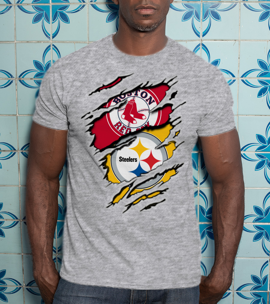 Boston Red Sox Pittsburgh Steelers Logo Mashup T-Shirt