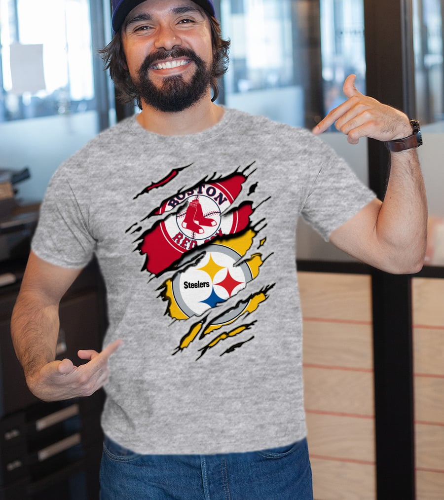 Boston Red Sox Pittsburgh Steelers Logo Mashup T-Shirt