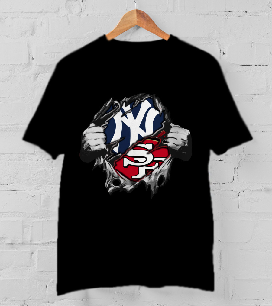 49ers Yankees Logo Fusion With Torn Effect T-Shirt