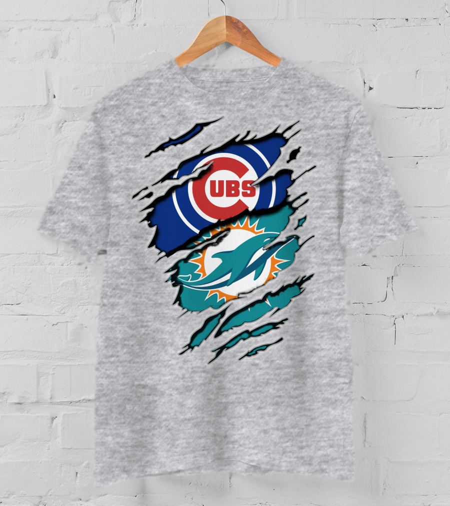 Cubs Dolphins Logo Mashup Nfl Mlb Sports Fans T-Shirt