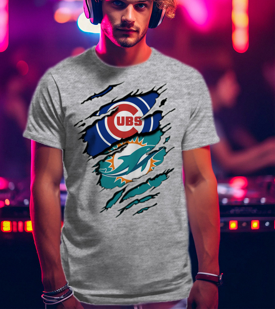 Cubs Dolphins Logo Mashup Nfl Mlb Sports Fans T-Shirt