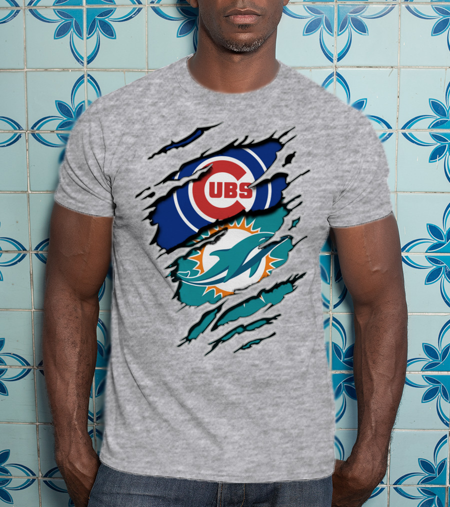 Cubs Dolphins Logo Mashup Nfl Mlb Sports Fans T-Shirt