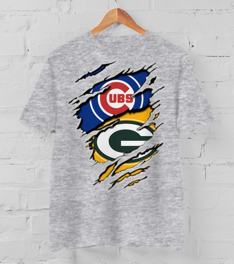 Packers Cubs Torn Logos Fusion T-Shirt