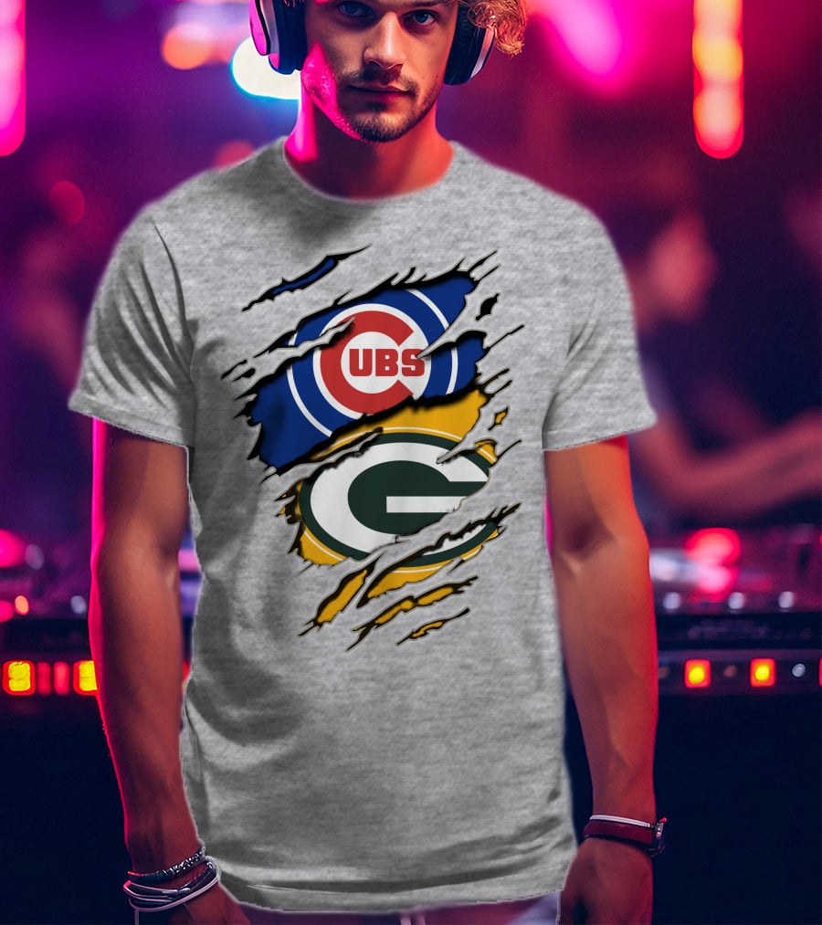 Packers Cubs Torn Logos Fusion T-Shirt