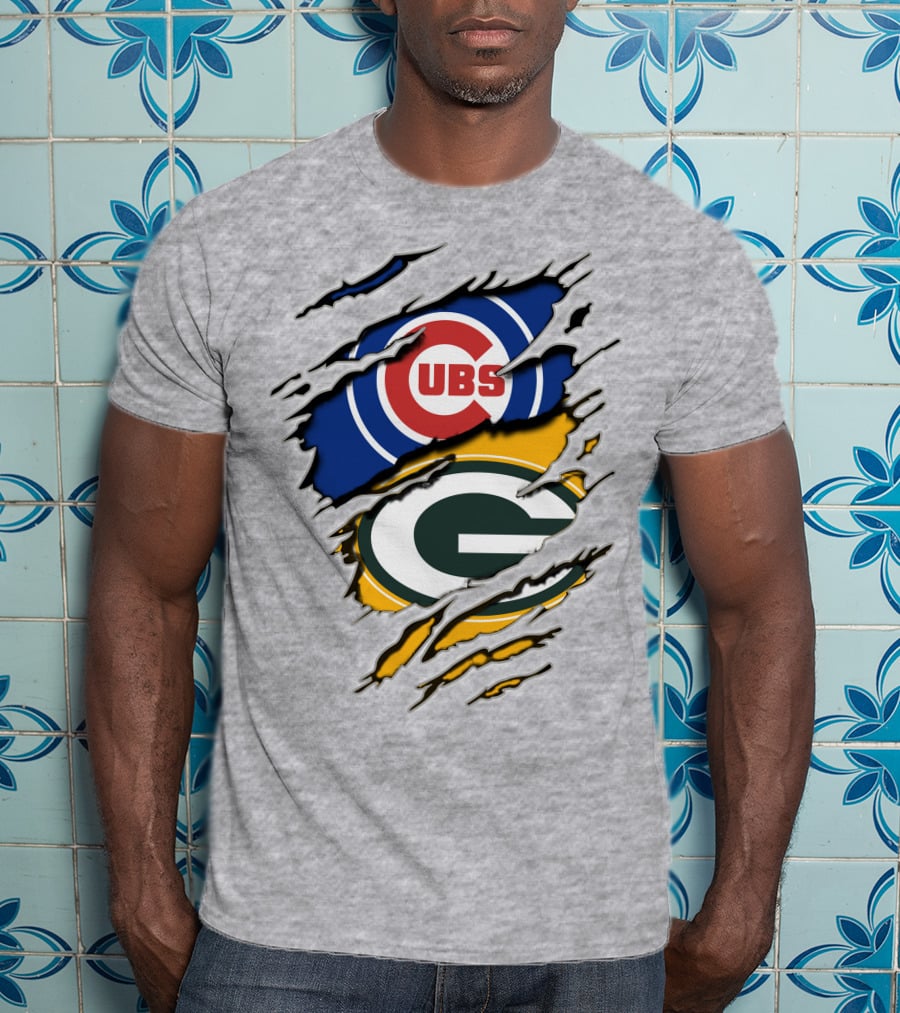 Packers Cubs Torn Logos Fusion T-Shirt