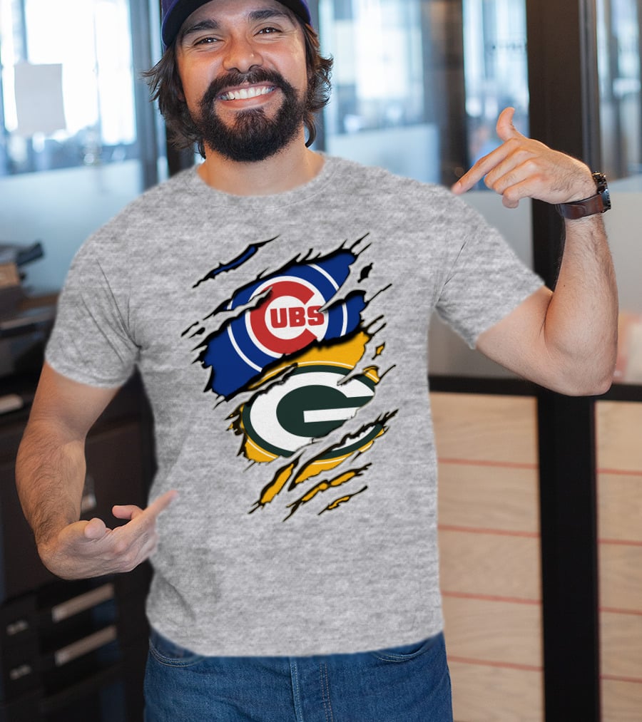 Packers Cubs Torn Logos Fusion T-Shirt