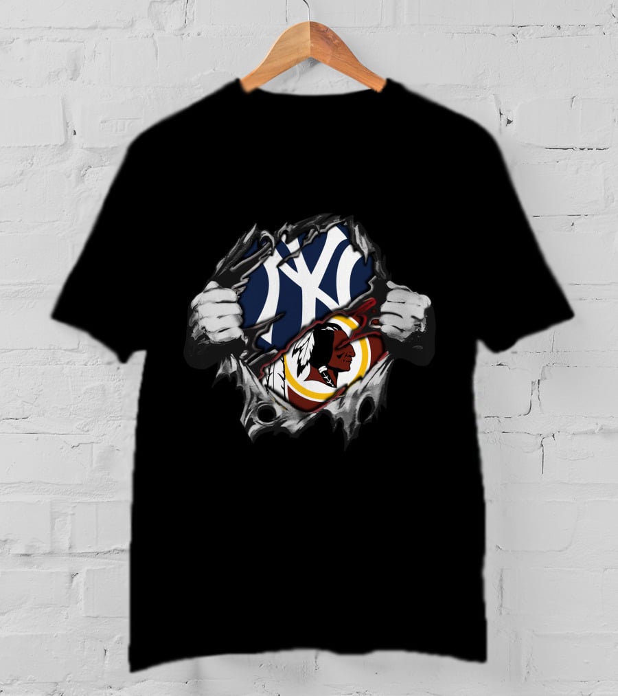 New York Yankees Washington Redskins Team Logos Mashup T-Shirt