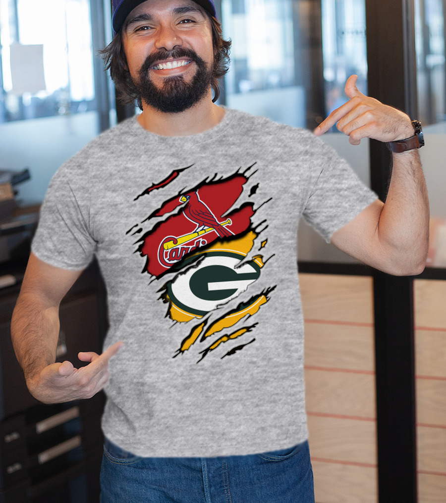 Green Bay Packers And St. Louis Cardinals Logo Fusion T-Shirt