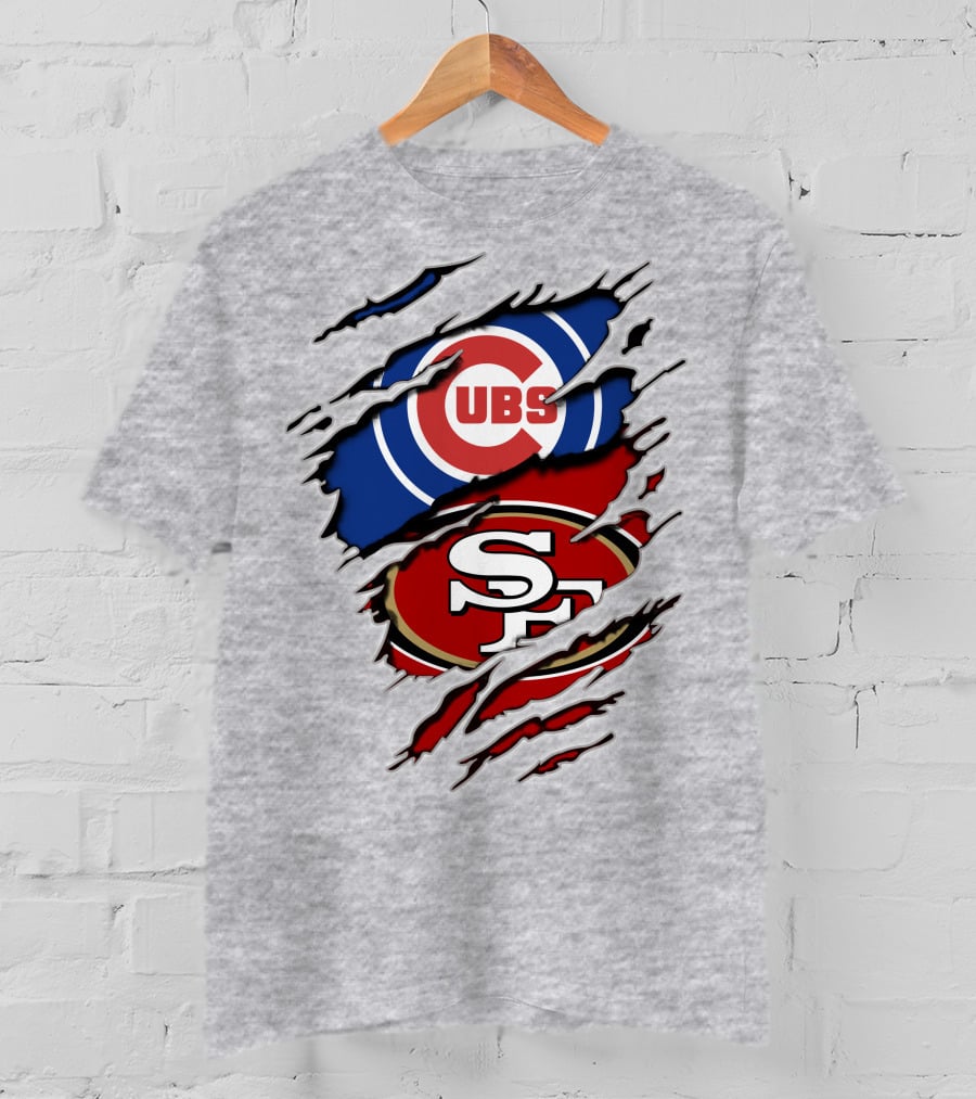 Cubs 49ers Logo Mashup Ripped T-Shirt