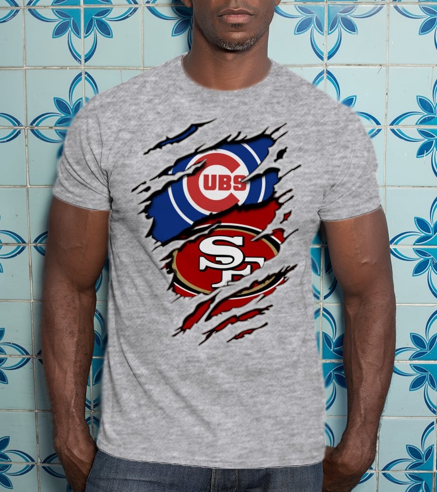 Cubs 49ers Logo Mashup Ripped T-Shirt