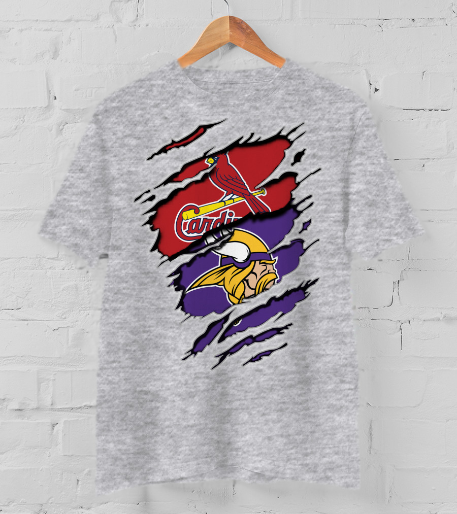 Minnesota Vikings And Arizona Cardinals Logo Crossover T-Shirt