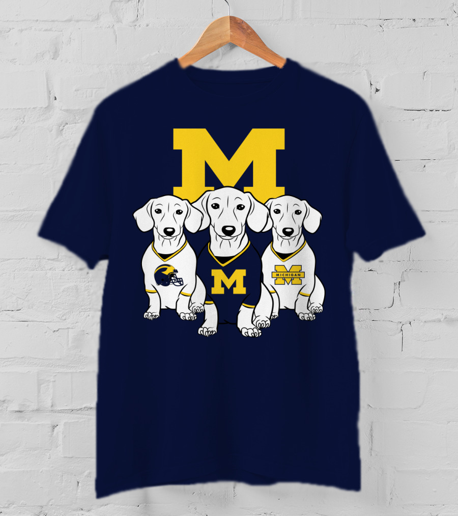 Michigan Wolverines Three Dachshund Dogs T-Shirt