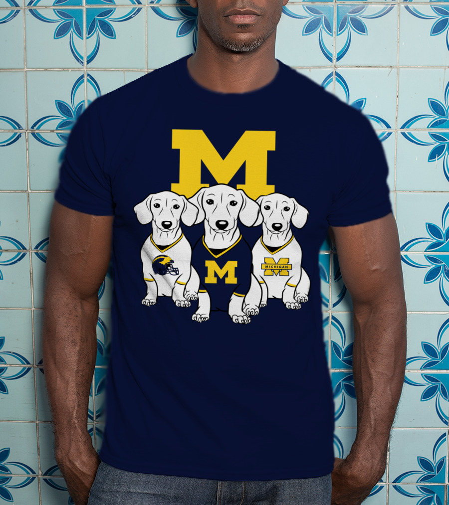 Michigan Wolverines Three Dachshund Dogs T-Shirt