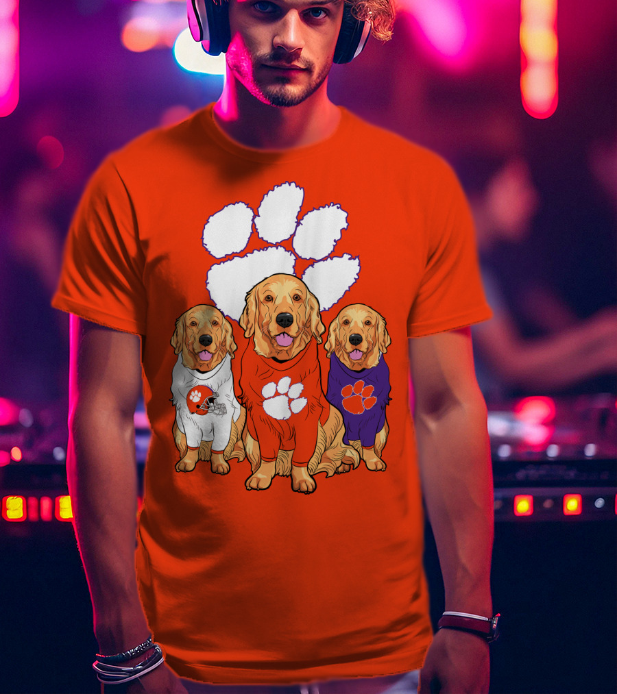Clemson Tigers Golden Retrievers Trio T-Shirt