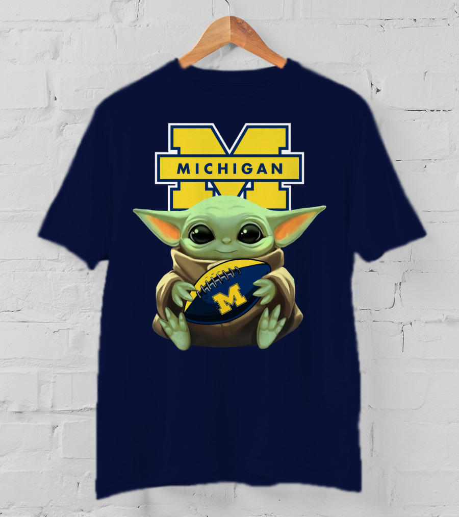 Michigan Wolverines Baby Yoda Football T-Shirt