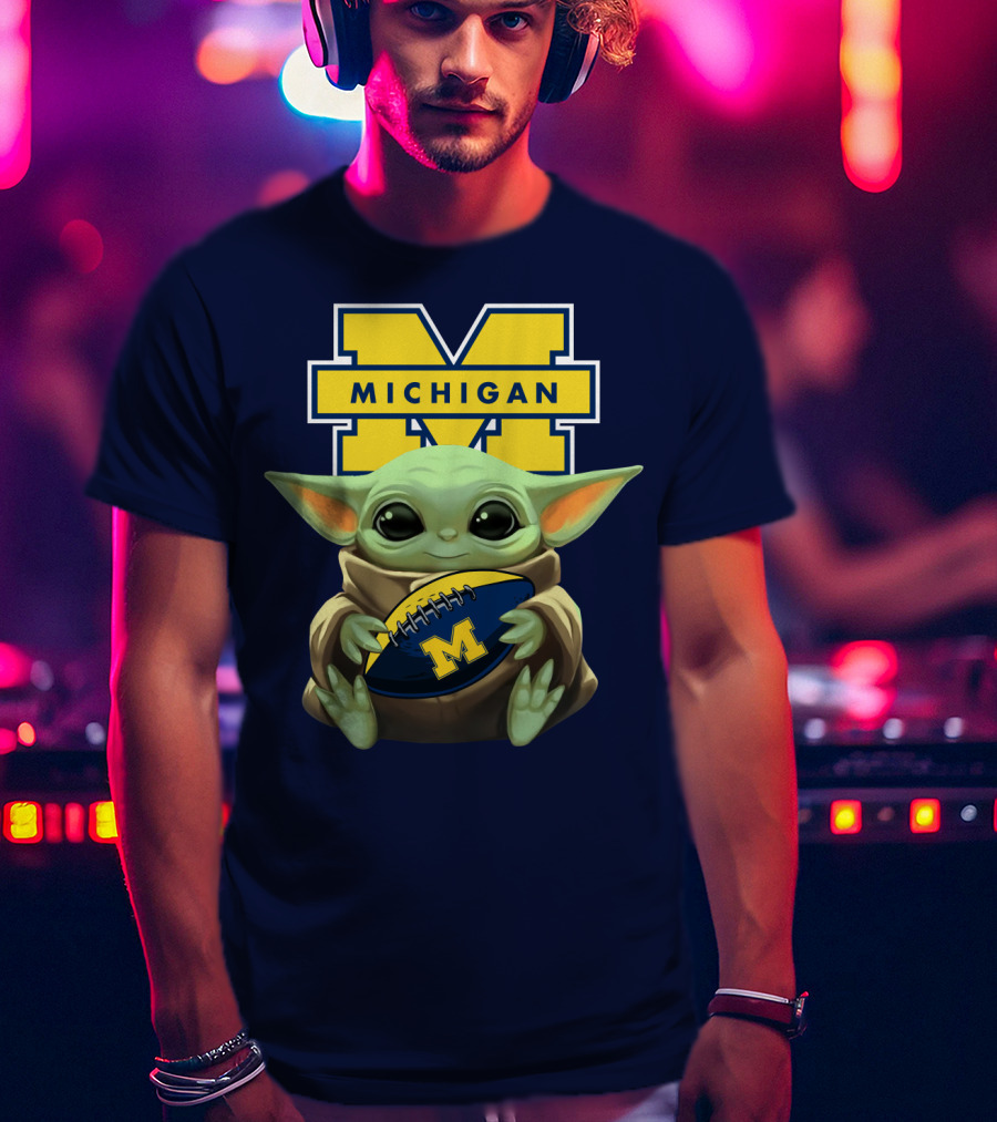 Michigan Wolverines Baby Yoda Football T-Shirt