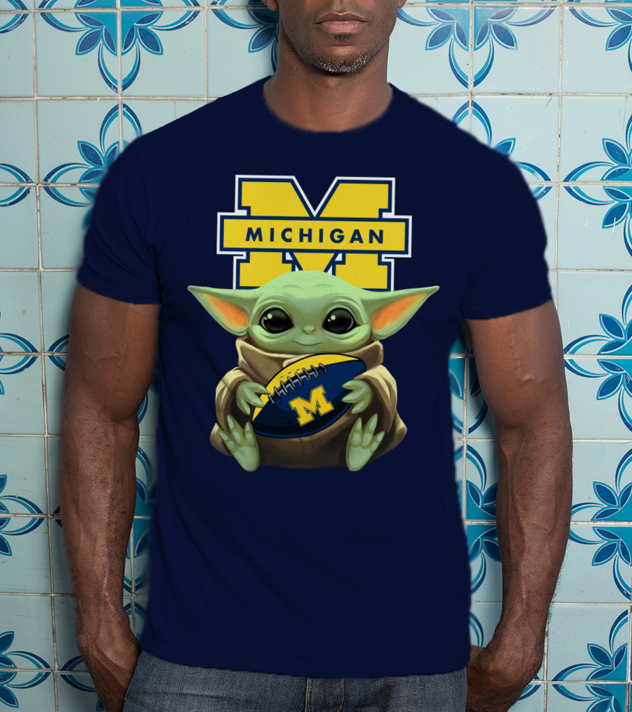 Michigan Wolverines Baby Yoda Football T-Shirt