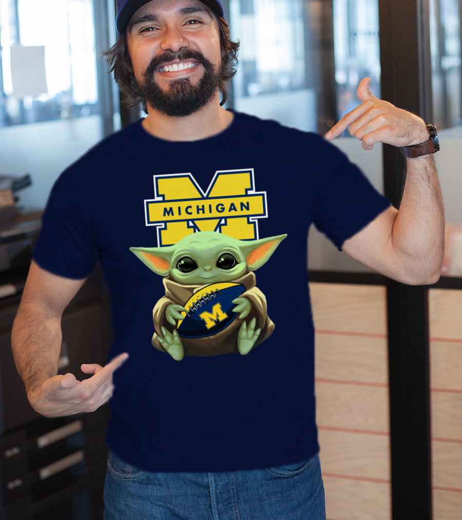Michigan Wolverines Baby Yoda Football T-Shirt