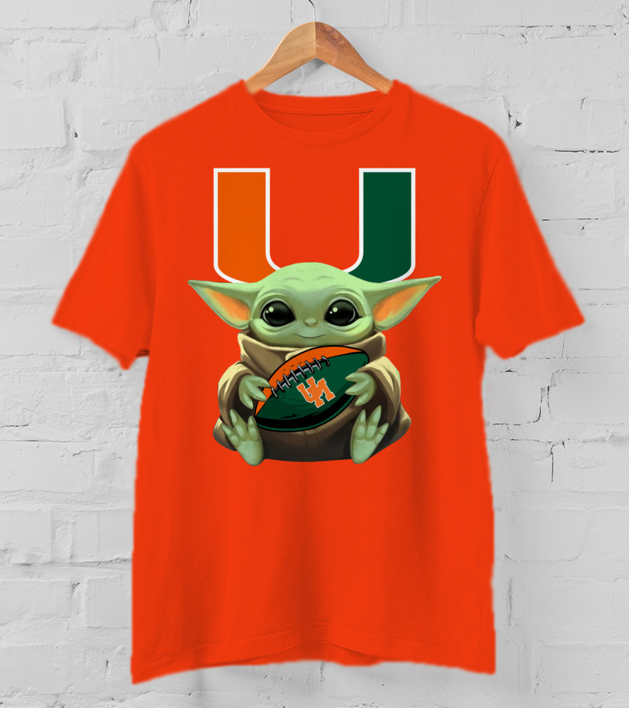 Baby Yoda Miami Hurricanes Football Fan T-Shirt