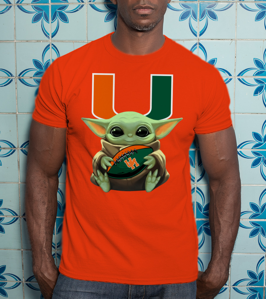 Baby Yoda Miami Hurricanes Football Fan T-Shirt