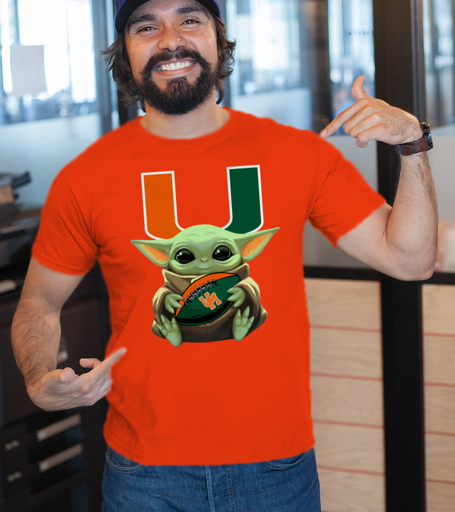Baby Yoda Miami Hurricanes Football Fan T-Shirt