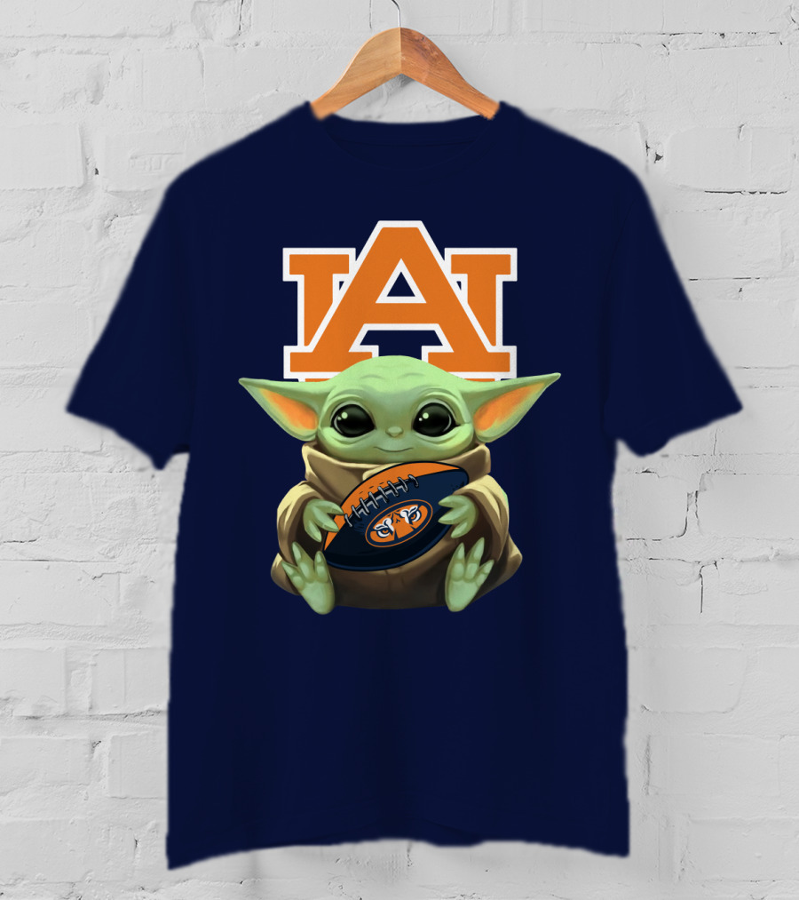 Baby Yoda Holding Football Auburn Tigers T-Shirt
