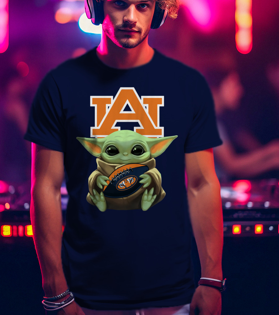 Baby Yoda Holding Football Auburn Tigers T-Shirt