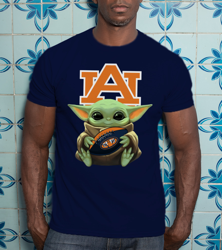 Baby Yoda Holding Football Auburn Tigers T-Shirt
