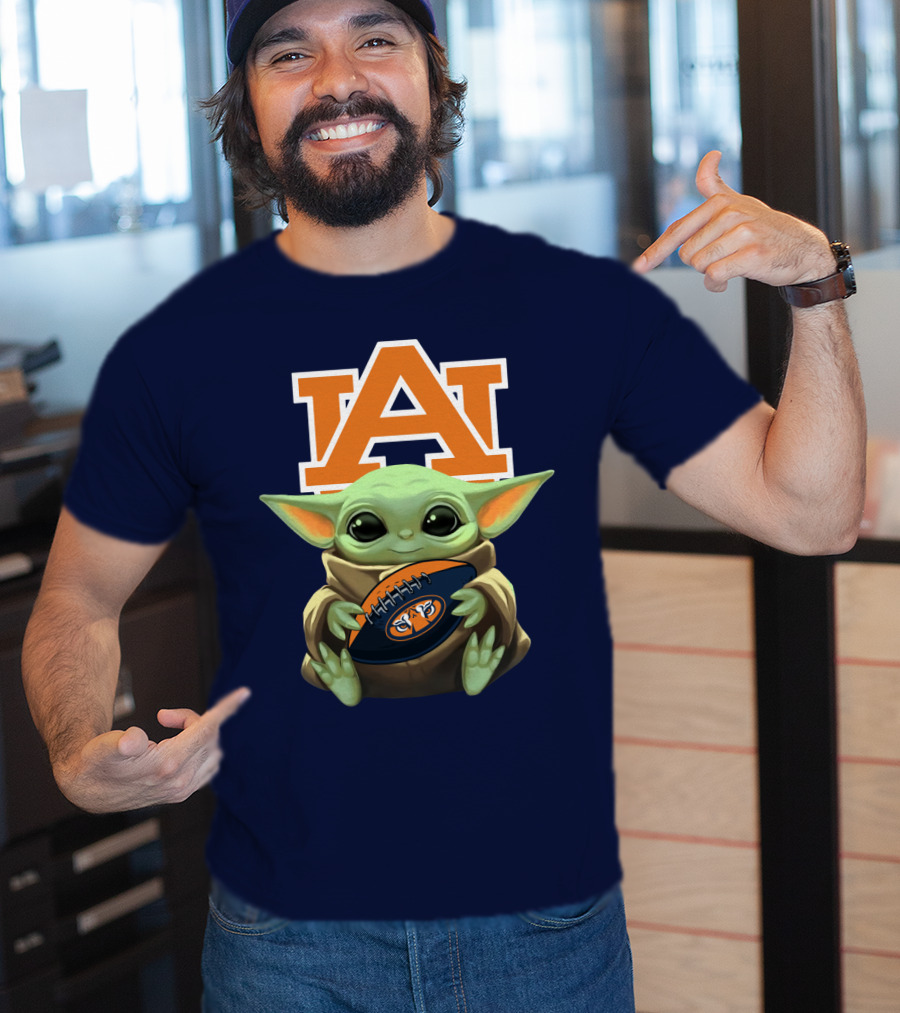 Baby Yoda Holding Football Auburn Tigers T-Shirt