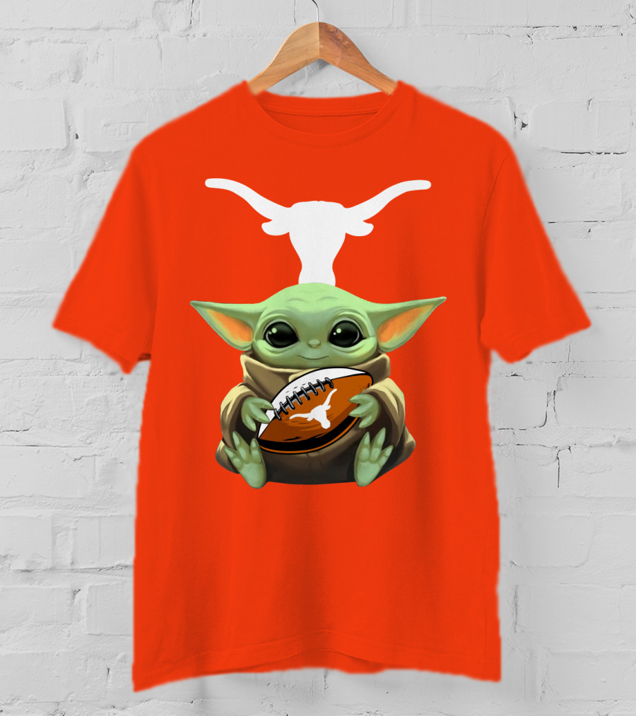 Baby Yoda Longhorns Football Logo Orange Background T-Shirt
