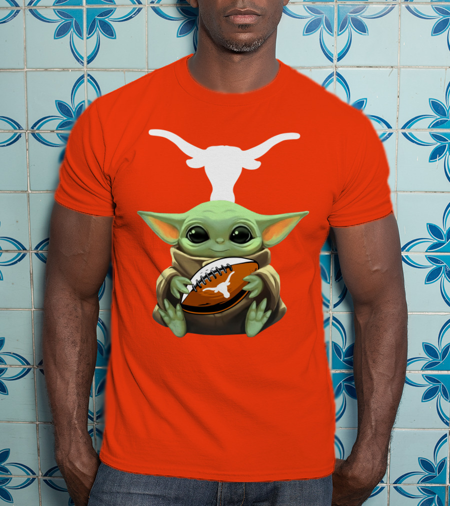 Baby Yoda Longhorns Football Logo Orange Background T-Shirt