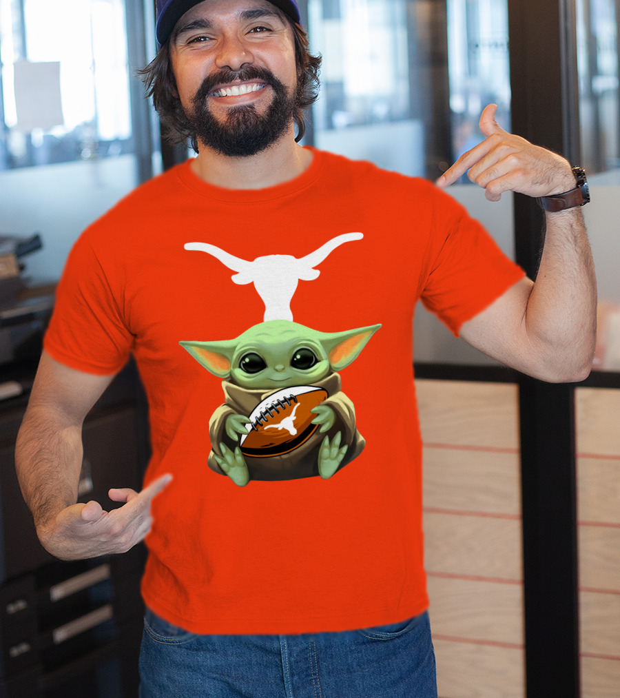 Baby Yoda Longhorns Football Logo Orange Background T-Shirt