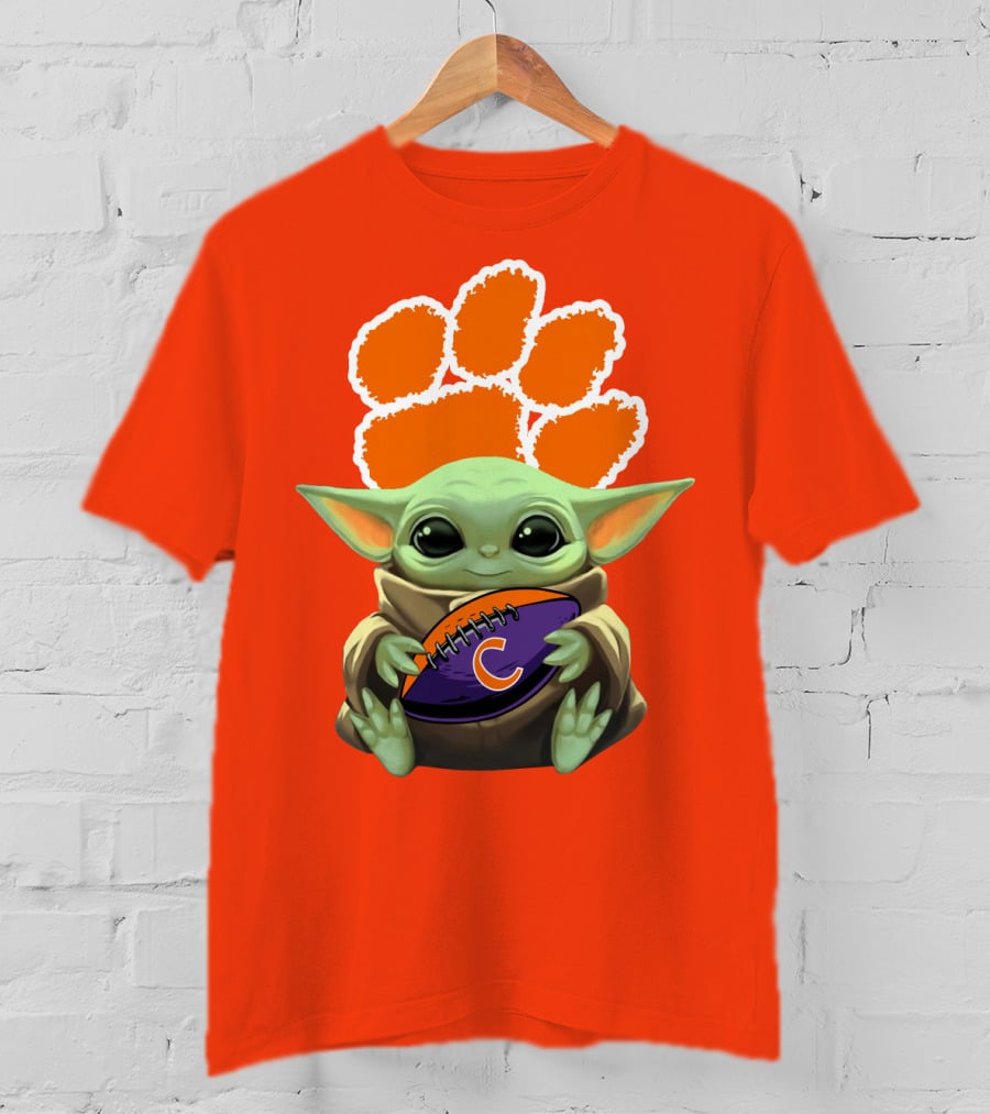Clemson Tigers Baby Yoda Football Fan T-Shirt