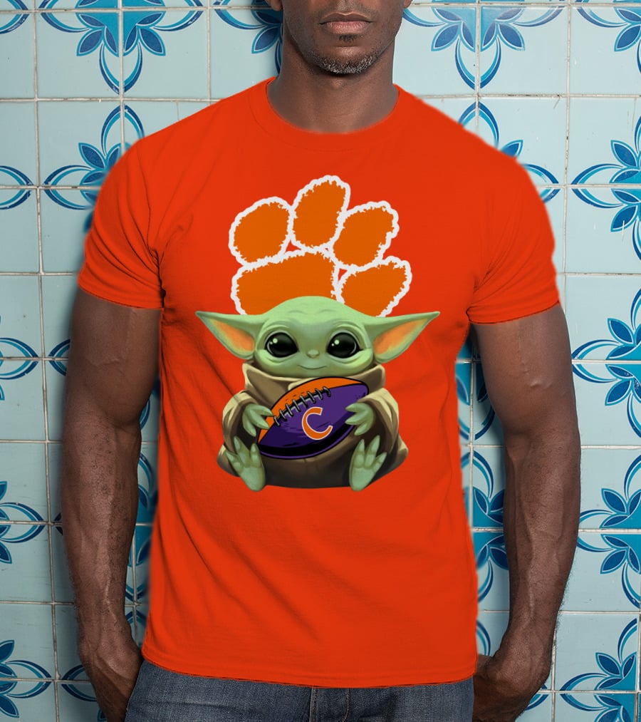 Clemson Tigers Baby Yoda Football Fan T-Shirt