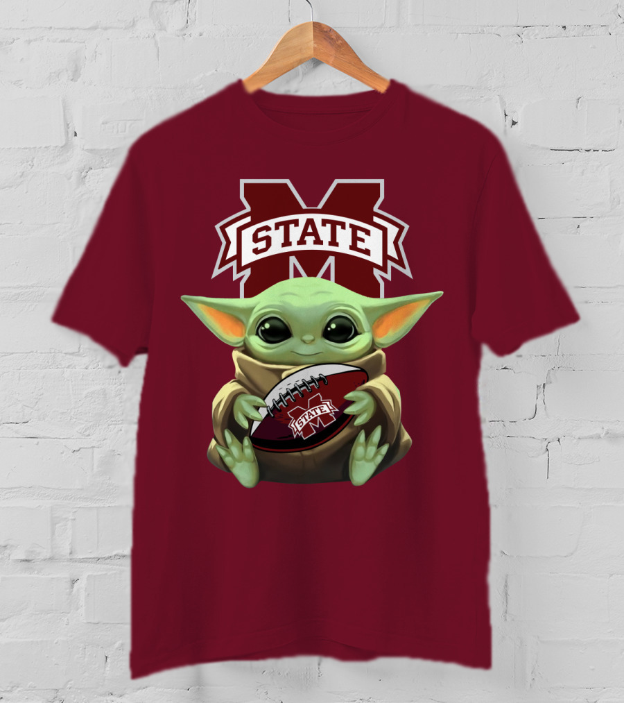 Baby Yoda Holding Mississippi State Bulldogs Football T-Shirt